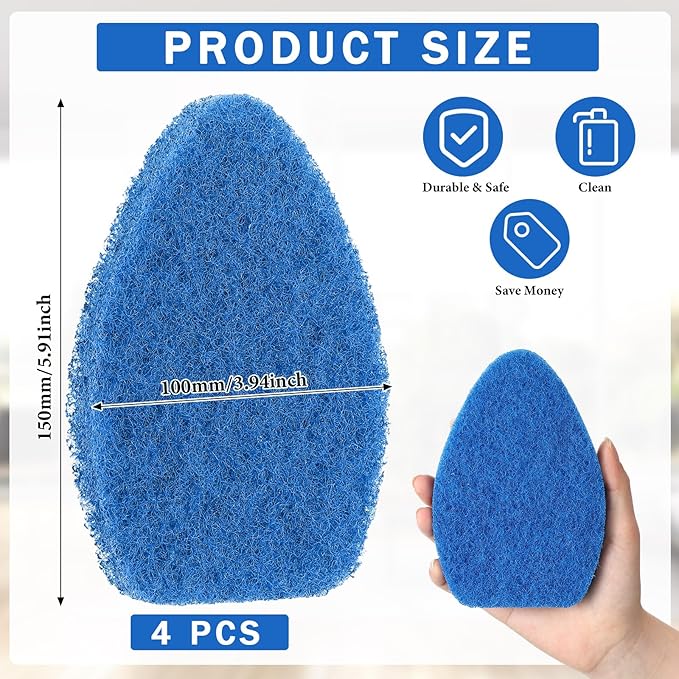 Baderke 4 Pcs Tub Tile Scrubber Cleaning Brush Pads (Without Handle) Compatible with Qaestfy Non-Scratch Scouring Pads Scrub Brush for Shower Bathroom Buildup Toilet Wall Floor (Blue)
