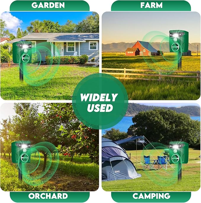 1 Pack Solar-Powered Ultrasonic Animal Repellent Outdoor, Deer Repellent Devices with Motion Sensor, Waterproof Deer, Cat, Raccoon, Coyote, Rabbit Deterrent for Yard, Garden, Farm