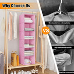 Hanging Closet Organizer, Easy Mount Foldable 6-Shelf Hanging Closet Wardrobe Storage Shelves, Clothes Handbag Shoes Accessories Storage, Washable Oxford Cloth Fabric, Pink