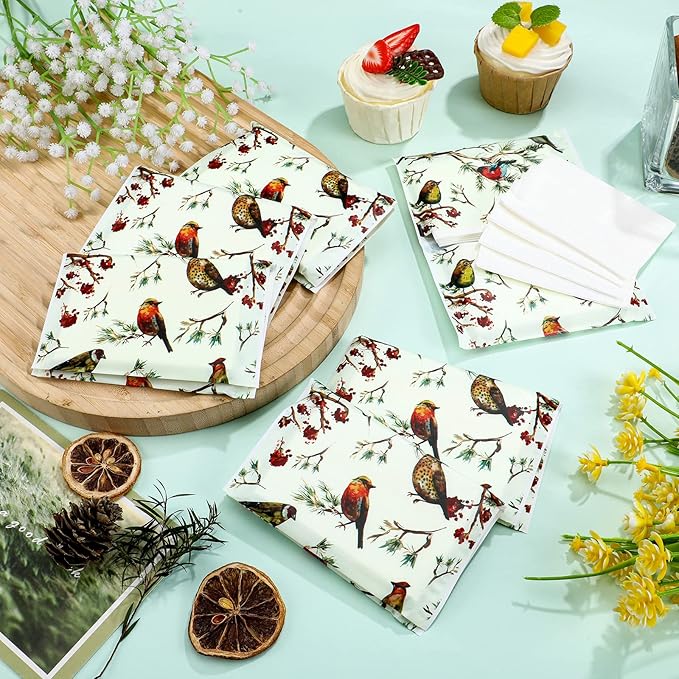 Geyee 50 Packs Facial Tissue Travel Packs Disposable Pocket Tissues for Wedding Guest Travel School Purse Home Supplies, 500 Sheets 3 Ply(Birds)