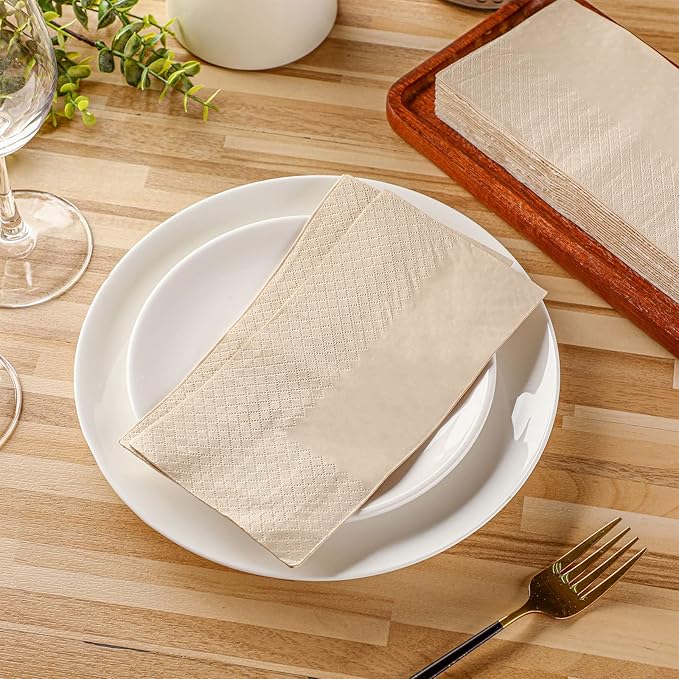 WILLBOND 500 Packs Disposable Paper Napkins Bulk Bamboo Paper Towels Disposable Hand Towels for Bathroom Eco Unbleached Brown Dinner Napkins