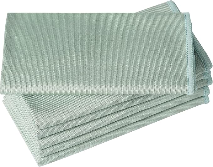 Puomue 6 Pack Microfiber Glass Cleaning Cloth, 16 Inch X 16 Inch, Lint Free Quickly Clean Window, Glasses, Windshields, Mirrors, and Stainless Steel, Green