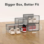 Foluck X-Large Shoe Storage Box, 15 Pack Clear Plastic Stackable Shoe Organizer for Closet, Interlocking Design Shoe Container Bins for Sneakers, Foldable Shoe Rack with Lids, Black