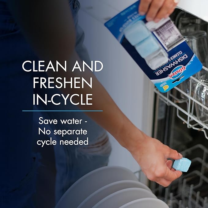 Glisten Dishwasher Cleaner and Freshener Deodorizer, Cleans and Freshens During Wash Cycle, Made in the USA, Lemon Scent, 9 Tablets