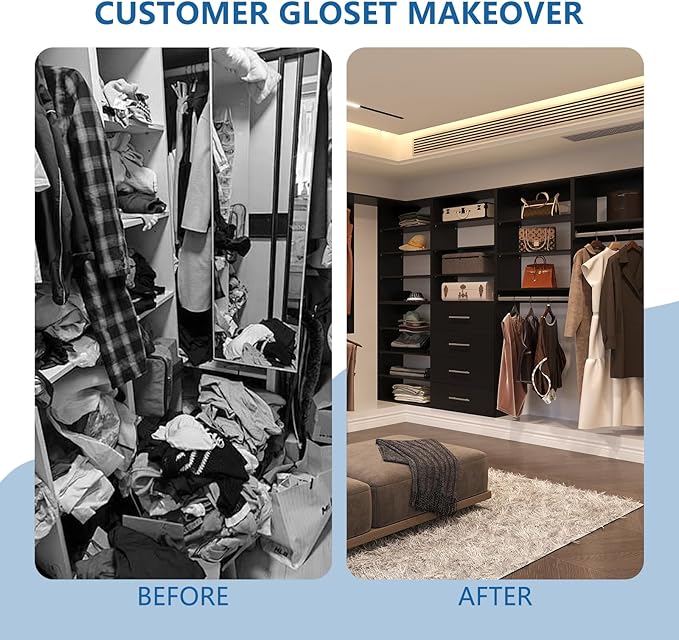 MODCART Medium Double Hanging Closet Unit, Modular Closet System, Wood Closet System Organizer with Storage for Walk In Closets, Clothing Rack Closet for Hanging Clothes, Bedroom, Black, 28.5"W