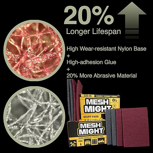 12-Pack 6"x9" Non-Woven Red Scuff Pads - Maroon P320 Aluminum Oxide Abrasive for Scouring, Sanding, Paint Primer Prep - Automotive, Auto Body, Woodworking, Surface Preparation (Maroon)