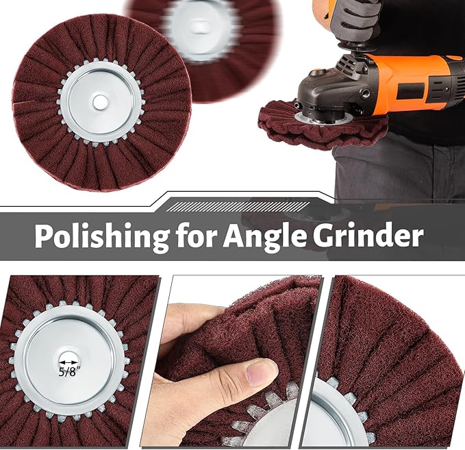 Tallew 7 Pcs 8" Airway Buffing Wheel Kit in Diameter 5/8" in Arbor Hole, Aluminum Metal Polishing Wheel and Polishing Compound for Angle Grinder Mirror Finish (Brown)
