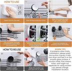 LEVERLOC Shower Caddy Suction Cup, 2 Pack suction shower shelf with Hooks & Soap holder, NO-Drilling Bathroom Holder, Rustproof bathroom organizer, Black