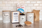 10 Strawberry Street Labeled Ceramic Kitchen Canister Set, Set of 3, Coffee Sugar Flour, White/Black, Bamboo Lids