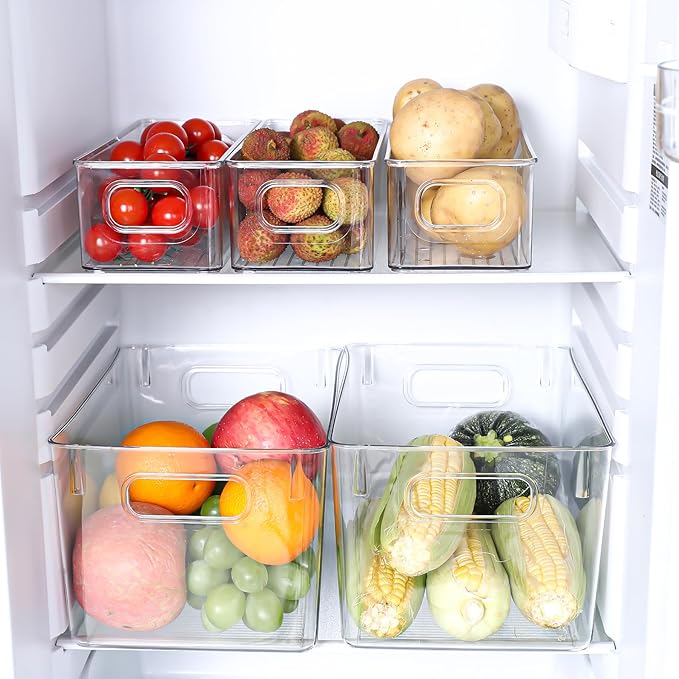 Clear Plastic Storage Bins 8 Pack - Pantry Organizers and Storage, Fridge Organizer for Kitchen, Cabinet, Freezer, Bathroom, Clost, Home Organization