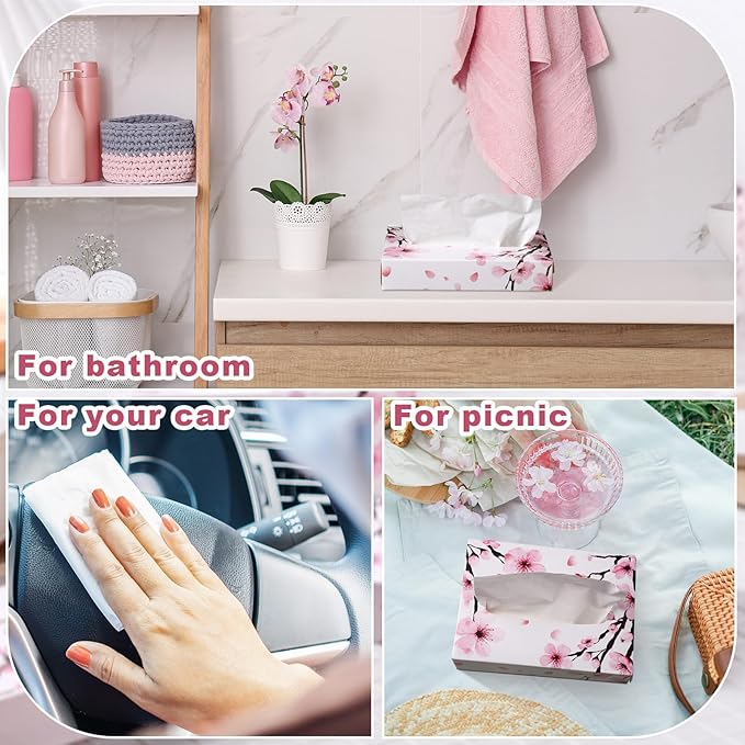 Yinder 24 Packs 960 Sheets Tissue Cube Car Facial Boxes Disposable Facial Travel Tissues Holder Soft Watercolor Boxes 2 Ply 40 Sheets for Wedding Household Car Kitchen Bathroom(Cherry)