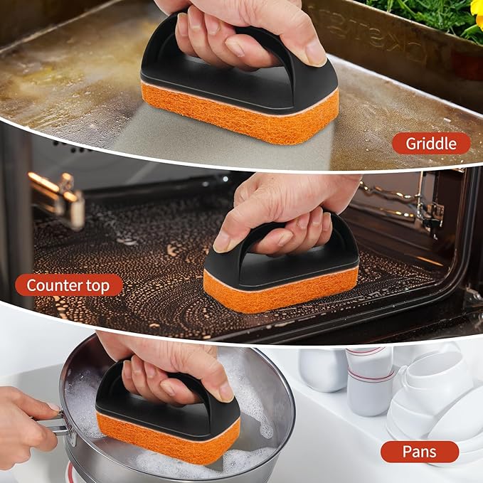 Griddle Cleaning Kit for Blackstone, Flat Top Grill Cleaner - Non-Scratch Scouring Pads for Blackstone Griddle Accessory,7 Griddle Scrubber Pads with 1 Handle,Easy Cleaning on Hot or Cold Surfaces