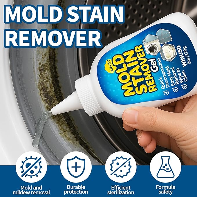 8OZ Active Stain Remover Gel Cleaner for Washing Machine Seal, Bathroom Grout, Shower Caulk, Tile, Walls, Toilet Bowl, Sink, Silicone - Effortless Application, Long-Lasting Protection