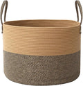 JMvicyroam 65L Extra Large Blanket Basket for Living Room - Woven Cotton Rope Laundry Hamper with Reinforced Handles - Storage Bin for Pillows, Comforters & Toys - Machine Washable,Jute&Black
