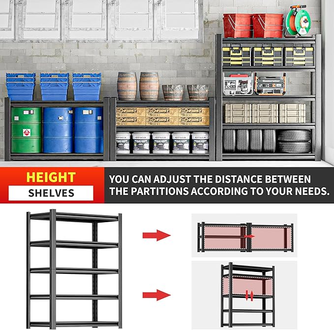OLLRRACT Storage Shelving Rack - 5 Shelf Heavy Duty Garage Storage Shelf, Metal Shelving Organizer for Garage, Home, and Utility Rooms, Maximize Space with Easy Organization16 D x36 W x78 H