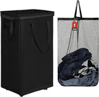 DOKEHOM 90L X-Large Laundry Basket with Removable Wash Bag on Wheels, Collapsible Rolling Laundry Hamper, Foldable Clothes Organizer, Folding Washing Bin (Black)