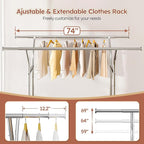 Raybee Clothing Rack Load 630 LBS, Clothes Racks for Hanging Clothes, Rolling Heavy Duty Clothing Rack, Metal Garment Rack for Clothes Storage Bedroom Closet Laundry Room