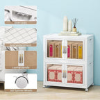 Large Clear Stackable Storage Bins with Lids, 90QT-45QT*2Tier Foldable Cabinet for Closet Organizers, Plastic Storage Box with Wheels White