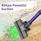 Suirviz Cordless Vacuum Cleaner, 40KPA/500W/35Mins, Green LED Light, Lightweight Stick Vacuum Self-Standing, Vacuum Cleaners for Home Handheld Vacuum for Pet Hair, Carpet, and Hard Floors, U8