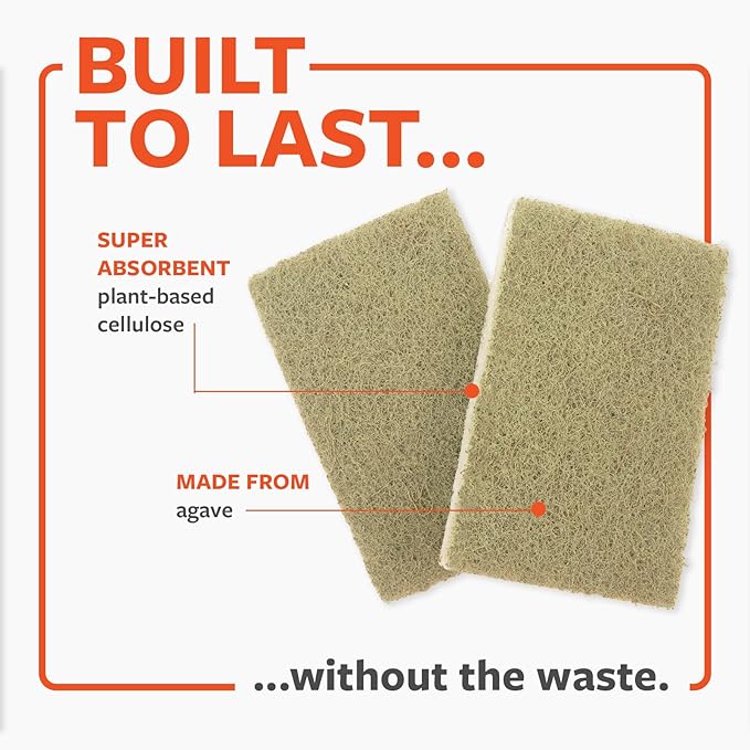 Full Circle Heavy Duty Scrubber Sponge – Robust Agave Leaf & Plastic-Free Cellulose – Dual-Sided Dish Sponge for Cast Iron, Grill Grates & Oven Racks, 2 Pack