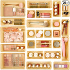 Vtopmart 25 PCS Plastic Drawer Organizers Set, 4-Size Versatile Bathroom and Vanity Drawer Organizer Trays, Storage Bins for Makeup, Bedroom, Kitchen Gadgets Utensils and Office
