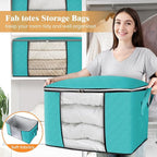 Fab totes 24 Gallons Clothes Storage, Foldable Thick Fabric Blanket Storage Bags, Containers for Organizing Bedroom, Closet, Clothing, Comforter, Organization with Handle (4 Pack,Green)