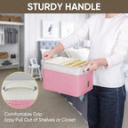 BALEINE 2 Pack Fabric Storage Bins for Shelves, Linen Storage Baskets for Organizing, Decorative Closet Bins for Clothes, Home (Pink, 12"x8"x8")