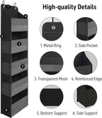TYMENSH Over Door Organizer with 5 Large Pockets, Heavy Duty Hanging Organizer Storage, Closet Bathroom Nursery Bedroom Dorm, Toys Cosmetics Sundries and Baby Essentials, Black