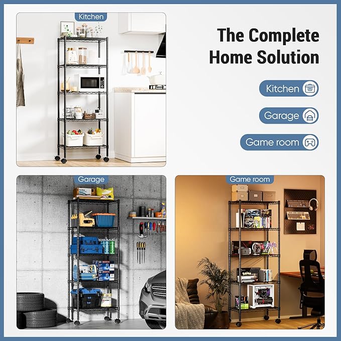 DUMOS 2 Pack 3Tier 4Tier 5 Tier Metal Shelving, Heavy Duty Shelves Wire Shelving Unit with Removable Wheel Casters, Shelves Organizer for Bathroom Garage Living Room Kitchen Pantry Laundry