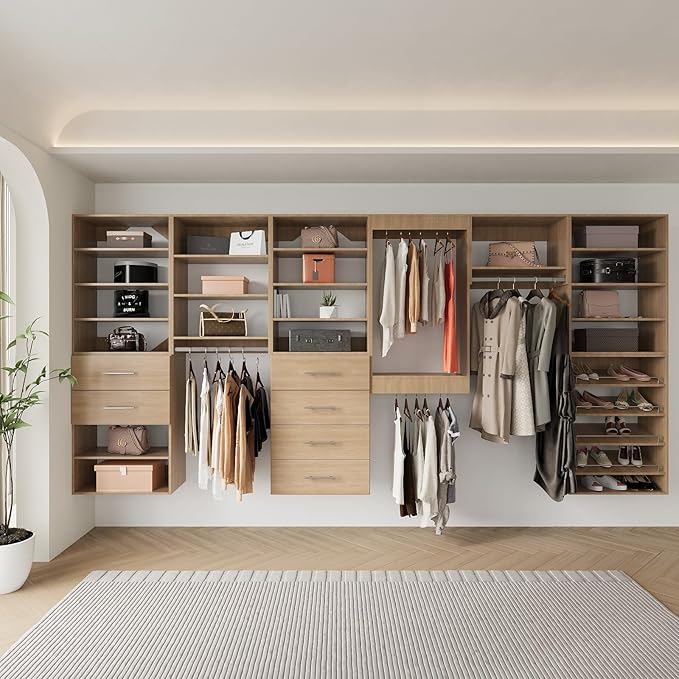 MODCART 2 Drawer Short Tower Closet Unit, Modular Closet System, Wood Closet System Organizer with Storage for Walk In Closets, Clothing Rack Closet for Hanging Clothes, Bedroom, Wood, 19.5"W