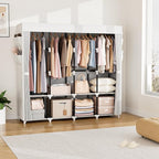 VTRIN Portable Closet for Hanging Clothes 67 Inch Wide Large Capacity Portable Wardrobe Closet with Cover, 4 Storage Shelves and 4 Hanging Rod Sturdy Free Standing Closet for Bedroom, White