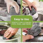 Brheez Stainless Steel Cleaner Scouring Pads [12 Pack] - Industrial & Commercial Strength Large Cleaning Supplies Dish Sponge - Individually Wrapped 80 Gram