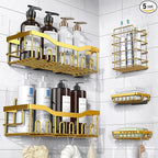 EUDELE 5-Pack Rustproof Stainless Steel Shower Caddy – No Drill Adhesive Bathroom Organizer with Large Capacity, Spacious Shower Shelves for Inside Shower, Kitchen & Home Decor Storage-XL Size