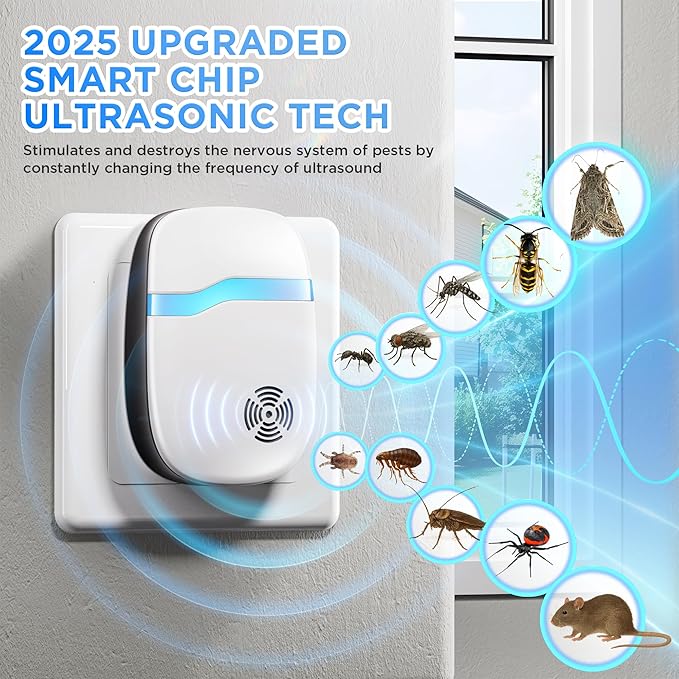 (2025 Upgraded) Ultrasonic Insect & Pest Indoor Repeller, Plug-in Control Device Electronic Repellent for Rodent, Mice, Rats, Roaches, Bugs, Ants, Spiders, Mosquitoes, Silent for Home Use (6 Pack)