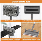 Ceiling Fan Cleaner Duster with 84'' Extension Pole, Baseboard Cleaner Tool with Handle, Reusable Chenille & Microfiber Pads for Dusting Ceiling Fan Baseboard Wall Window Floor