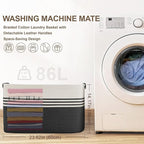 86L Extra Large Laundry Basket with Leather Handles for Living Room Storage, Woven Rope Baskets for Blanket, Kids Toy, Gifts, Wicker Hamper for Bedroom Dirty Clothes, 24"x16"x14" White Black