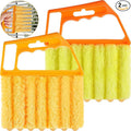 Geiserailie 2 Pcs Window Venetian Blind Cleaner Duster Tool Washable 7 Fingers Dusting Cleaner and Air Vent Shutter Brush Blinds Air Conditioner Fan Duster Dirt Housekeeping Tool (Orange Handle)