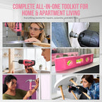 Hi-Spec 8V Cordless Drill Set & Tool Kit for Women – Ladies Complete Rechargeable Electric Power Drill Driver with Starter Tools, Compact Hand Toolbox, Pink, Ideal for Home Projects