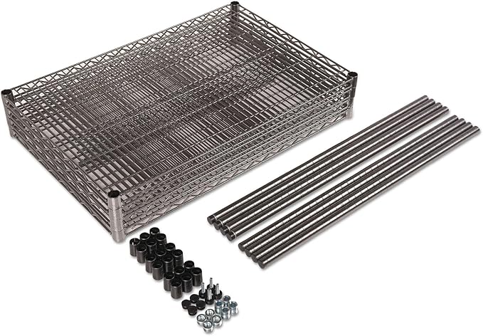 Alera Wire Shelving Starter Kit, Four-Shelf, 48w x 24d x 72h, Black Anthracite