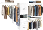 ClosetMaid SuiteSymphony Hanging Closet Kit Includes (1) Tower, (3) Closet Rods, (4) Shelves, (3) Top Shelves w/Brackets, (3) Drawer, and (1) Closet Door Set, White