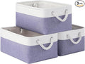 Storage Baskets for Shelves 13.8x9.8x6.7 Inch-Foldable Fabric Organizing Storage Bins with Handles, Closet & Bathroom Organizer, Home Storage for Kitchen, Office (3-Pack, White&Purple)