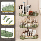 Asayuee 3-Tier Corner Bathroom Counter Organizer with Top Toothbrush Holders,Large Makeup Organizer Countertop with Brush Holder,Skincare Organizers Corner,Exquisite Vanity Organizer (Green, 3 Tier)