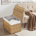 240L Wicker Storage Basket with Lid, Handwoven Rattan Large Shelf Basket with Removable Liner, 47.6 Gallon Wicker Basket for Blanket, Storage Trunk with Handle for Closet, Bedroom, Livingroom, Natural