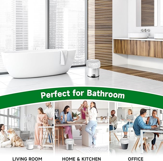 1.6 Gallon White Small Trash-Bags For Bathroom - Mini Garbage Bags 100 Count 6 Liter (Fit 1.3-1.5Gal) Unscented Compostable Biodegradable Tiny Waste Basket Liners Kitchen Office Chenyucheng