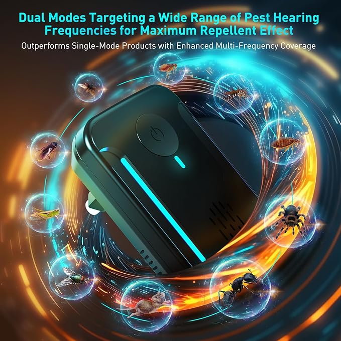 2025 Upgraded Ultrasonic Repeller & Insect Indoor Repeller, Ultrasonic and Repellent for Roach, Rodent, Mouse,Bugs,Mice,Spider,Ant,Electronic Plug in Pest Control,2 Mode Switching,6 Packs