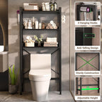 Besiost Over The Toilet Storage Rack - 3 Tier Bathroom Organizer with Shelves, Freestanding Space Saver Storage Rack Above Toilet Stand with 4 Hooks for Restroom, Laundry, Black