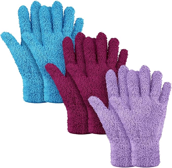 Patelai 3 Pairs Microfiber Plant Dusting Gloves Leaf Cleaning Gloves for Indoor Plants, Blinds, Furniture, House (Black,Brown,Dark Brown,Small)