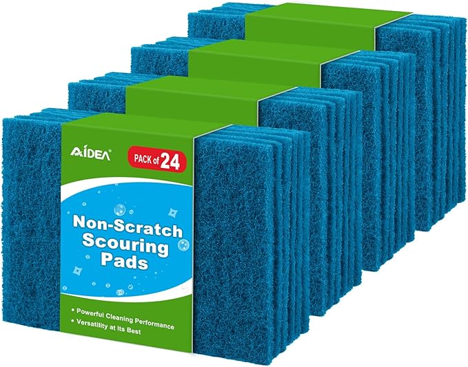 AIDEA Non-Scratch Scouring Pads, Dish Scrubber Pads for Household and Kitchen, Multipurpose Scour Pads for Cleaning, 24 Pack, 5.5in*3.5in