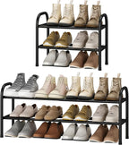 STO STO Expandable Shoe Rack, 2-Tier Metal Small Shoe Rack for Closet, Up to 12 Pairs Adjustable Shoe Rack Storage for Front Door Entrance, Free Standing Shoe Rack Organizer for Entryway, Black