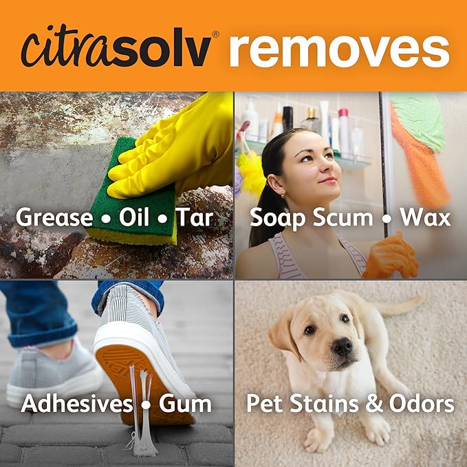 Citra Solv Concentrated Cleaner & Degreaser, Deodorizer, Paint & Adhesive Remover, for Home and Outdoor, Natural Orange Oil, Safe, Valencia Orange - 32 Fl Oz (3 Pack)